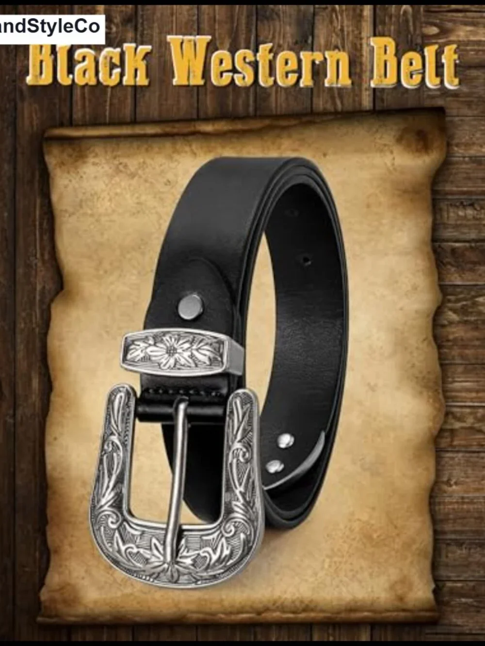 Womens PU Leather Western Belt with Silver Vintage Buckle Cowgirl Belt